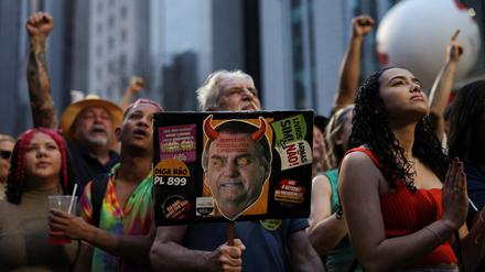 Bolsonaro als Teufel: Protest gegen eine mögliche Amnestie für Ex-Präsidenten Jair Bolsonaro in Sao Paulo.