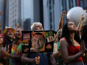 Bolsonaro als Teufel: Protest gegen eine mögliche Amnestie für Ex-Präsidenten Jair Bolsonaro in Sao Paulo.