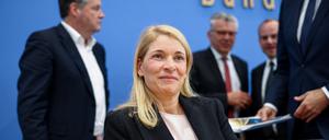 Die designierte DB-Vorstandsvorsitzende Evelyn Palla bei ihrer Vorstellung in der Bundespressekonferenz am Montag, dem 22. September 2025.