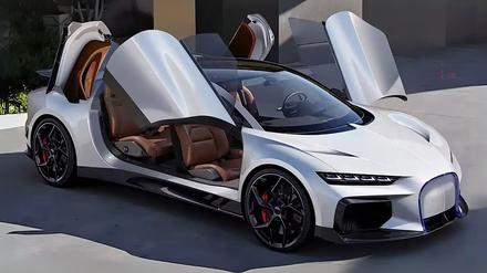 Eine Visualisierung eines luxuriöses E-Autos von Dreame, das einem Bugatti ähnelt. 