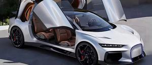 Eine Visualisierung eines luxuriöses E-Autos von Dreame, das einem Bugatti ähnelt. 