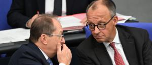Bundesinnenminister Alexander Dobrindt und Bundeskanzler Friedrich Merz am 17. September auf der Regierungsbank im Deutschen Bundestag.
