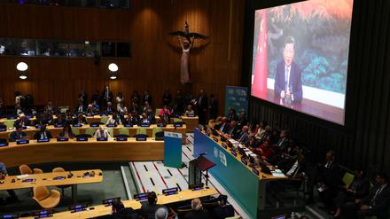 Chinas Präsident Xi Jinping verkündet die neuen Klimaziele per Videoschalte.