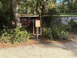 Mülleimer für Pizzakartons im Volkspark Friedrichshain.