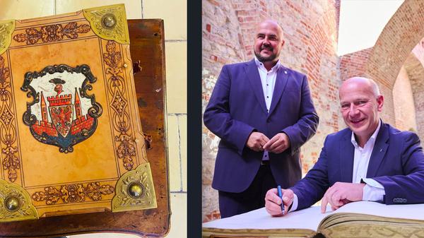 Senatsbesuch in Spandau, Eintrag ins Goldene Buch. 