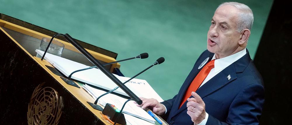 Benjamin Netanjahu, Ministerpräsident von Israel, spricht bei der Generaldebatte der UN-Vollversammlung.