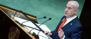 Benjamin Netanjahu, Ministerpräsident von Israel, spricht bei der Generaldebatte der UN-Vollversammlung.