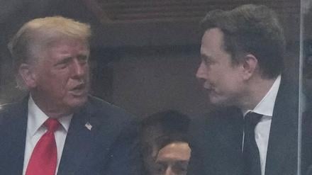 US-Präsident Donald Trump und Elon Musk sprechen bei der Gedenkfeier für Charlie Kirk im State Farm Stadium (Symbolbild).