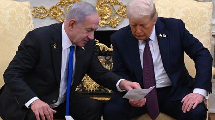 US-Präsident Donald Trump und Israels Ministerpräsident Benjamin Netanjahu unterhalten sich während eines Treffens im Weißen Haus. 