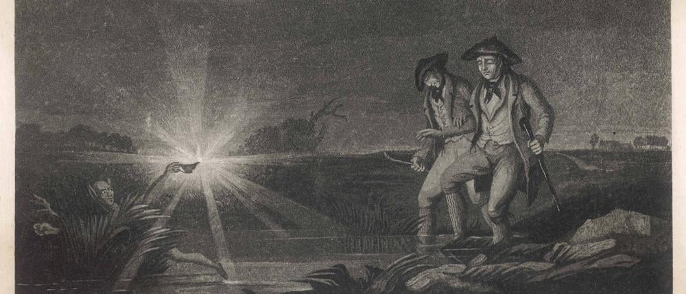 Irrlicht-Teufel: Die schottische Landbevölkerung glaubt, dass die Sumpflichter vom Teufel getragen werden, um Reisende in den Tod zu locken.