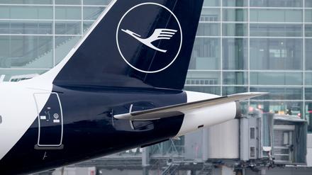Ein Airbus A321 mit dem neuen Logo der Lufthansa auf der Heckflosse steht am Flughafen München.