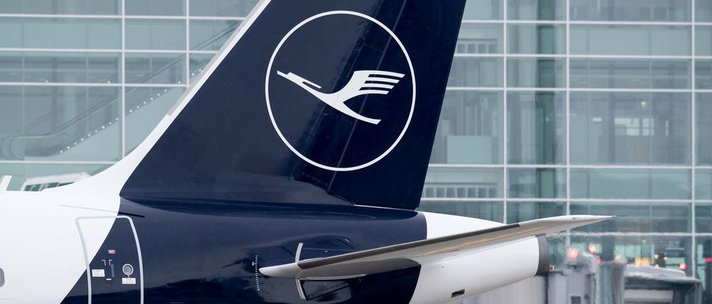 Ein Airbus A321 mit dem neuen Logo der Lufthansa auf der Heckflosse steht am Flughafen München.