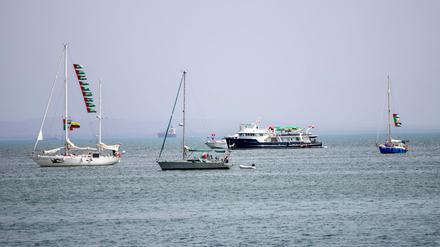 Boote der „Global Sumud Flotilla“ auf dem Weg nach Gaza ankern vor der Küste von Sidi Bou Saïd in Tunis (Archivbild).