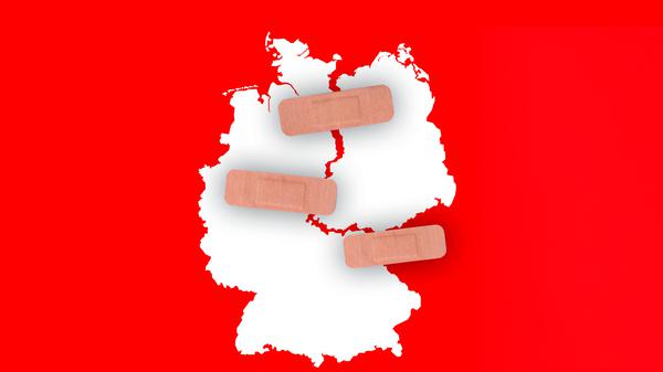 Eine Deutschlandkarte mit Pflastern.