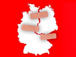 Eine Deutschlandkarte mit Pflastern.