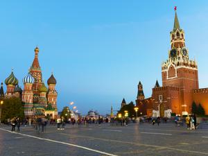 Red Square, Saint Basil’s Cathedral and the Savior’s Tower of the Kremlin, Moscow, Russian Federation