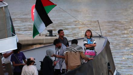 Greta Thunberg an Bord eines Schiffes der Gaza-Flotilla.