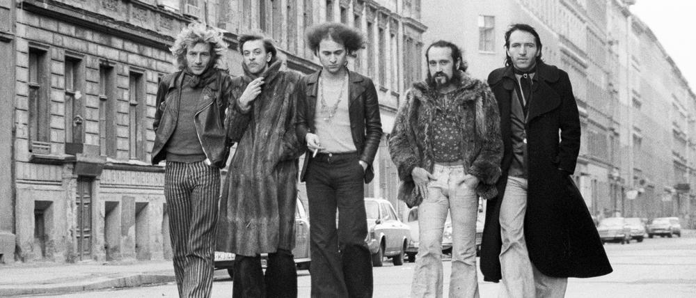 Rockband Ton Steine Scherben mit Leadsänger Rio Reiser (2. v. l.) in Berlin-Kreuzberg
