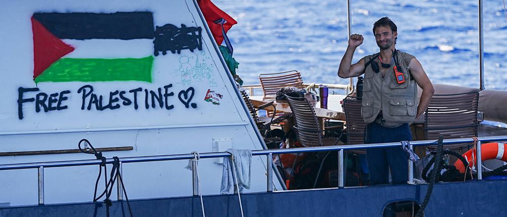 Ein Schiff der Flotte während der später gestoppten Fahrt nach Gaza. 