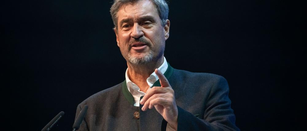 Markus Söder (CSU), Ministerpräsident von Bayerrn, spricht bei der Landesversammlung der Jungen Union Bayern in Aschaffenburg. 