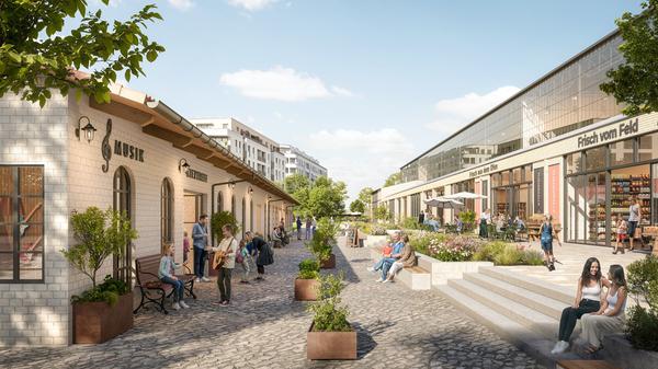 Sicht auf die Fliegergasse im neuen Segelflieger Quartier Berlin 