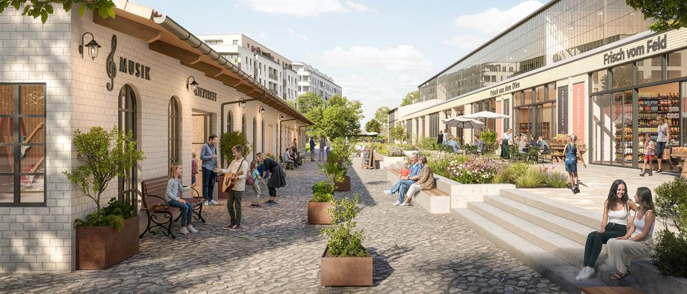 Sicht auf die Fliegergasse im neuen Segelflieger Quartier Berlin 