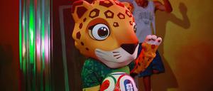 WM-Maskottchen Zayu stellt den offiziellen Spielball Trionda vor. 