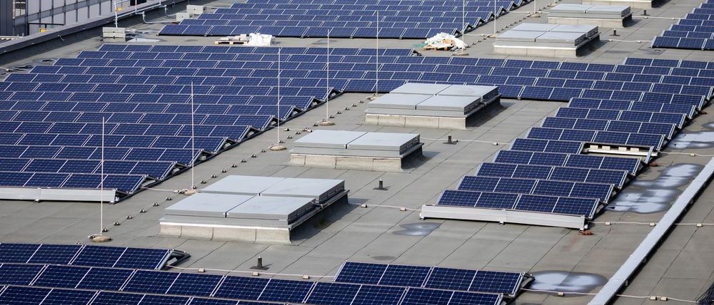 Berlins größte Photovoltaik-Anlage wurde auf den Dächern der Messe errichtet. In den kommenden Jahren will Wirtschaftssenatorin Franziska Giffey verstärkt auf solche Großprojekte setzen. (Archivbild)