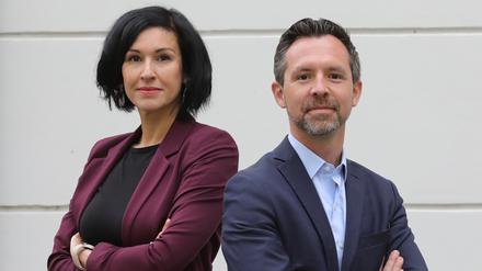 Oberbürgermeisterkandidaten Potsdam Noosha Aubel und Severin Fischer trafen sich vor der Stichwahl am 12. Oktober zum Streitgespräch bei den Potsdamer Neuesten Nachrichten.