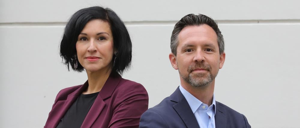 Oberbürgermeisterkandidaten Potsdam Noosha Aubel und Severin Fischer trafen sich vor der Stichwahl am 12. Oktober zum Streitgespräch bei den Potsdamer Neuesten Nachrichten.