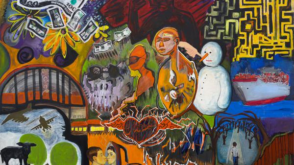 „Geburt – Mein Start ins Leben“, Gouache auf Leinwand.