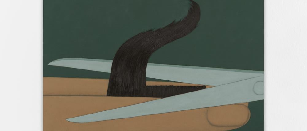 Das Bild „Haircut“ (2025) lädt den Alltag surreal auf.