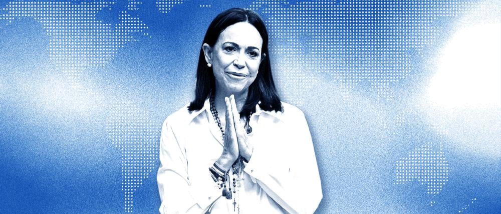 Die diesjährige Trägerin des Friedensnobelpreises: die 58-jährige venezolanische Oppositionelle María Corina Machado.