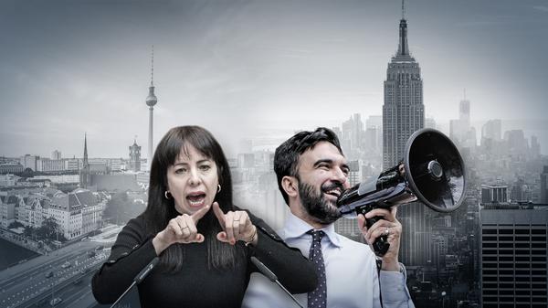 Montage zum Thema:Jung, radikal, migrantisch - und die gleiche StrategieWie linke Bewegungen New York und Berlin erobern wollen.
Die Bürgermeisterkandidaten Zohran Mamdani in New York und Elif Eralp in Berlin gehören zu einer neuen linken Generation. Die mobilisiert vor allem neue Wählergruppen.