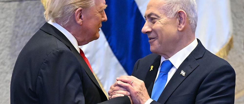 US-Präsident Donald Trump mit dem israelischen Ministerpräsidenten Benjamin Netanjahu im Parlament in Jerusalem.