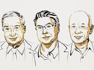 Nobelpreis-Gewinner der Wirtschaftswissenschaften: Joel Mokyr, Philippe Aghion and Peter Howitt.