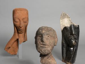 Drei der 16 Überlebenden: Emy Roeders „Schwangere“ (1918), Karel Niestraths „Frommer Mann“ (1924) und Otto Freundlichs „Kopf“ (1925) (v.l.n.r.).