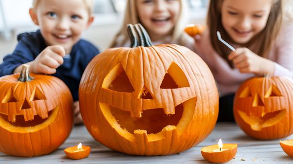 Joyful children carving pumpkins with creative faces for Halloween fun, surrounded by a festive atmosphere, Joyful children carving pumpkins with creative faces for Halloween fun, surrounded by a festive atmosphere., Joyful children carving pumpkins with creative faces for Halloween fun, surrounded by a festive atmosphere., 15.11.2024, Copyright: xsfinksx Panthermedia38302610.jpg  Kinder mit Kürbissen, Herbst, Ferien

IMAGO / Panthermedia
Medien-ID:0782902565