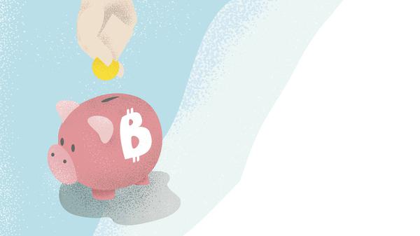 Ein Sparschwein mit Bitcoin-Zeichen.