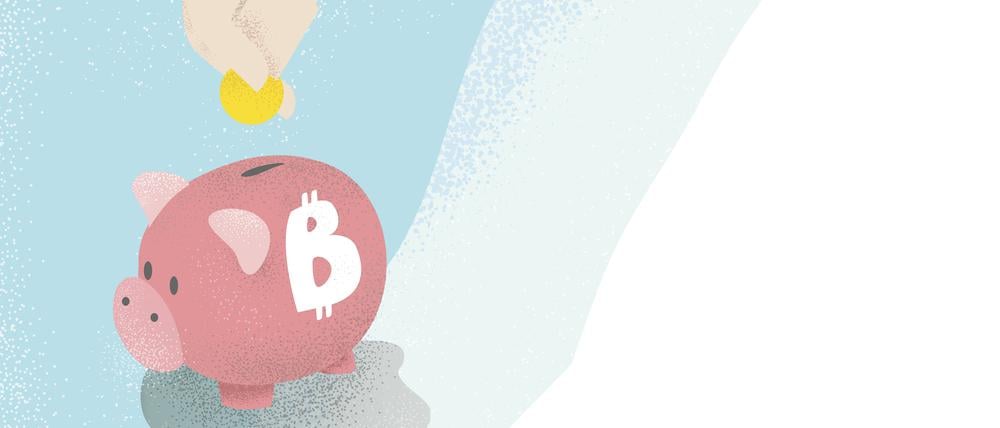 Ein Sparschwein mit Bitcoin-Zeichen.