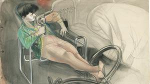 Karl Hubbuchs Bild, ein Highlight der Auktion, zeigt seine Frau „Hilde mit Föhn, Fahrrad und Bauhausstuhl“ (1928).