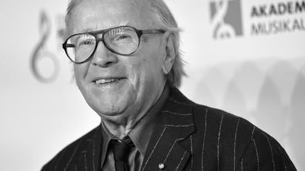 Komponist und Saxofonist Klaus Doldinger, geboren am 12.5.1936, gestorben am 16.10.2025. Fotografiert 2018 bei der Verleihung des Deutschen Musikautorenpreises.