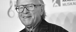 Komponist und Saxofonist Klaus Doldinger, geboren am 12.5.1936, gestorben am 16.10.2025. Fotografiert 2018 bei der Verleihung des Deutschen Musikautorenpreises.