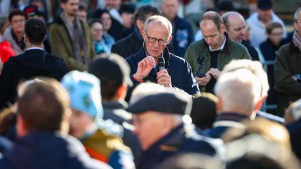 Bundeskanzler Friedrich Merz (CDU) spricht bei einem Bürgergespräch in Meschede.