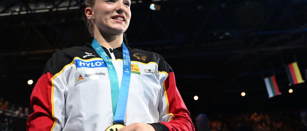 Europameisterin Karina Schönmaier freut sich auf das Sprungfinale. (Archivbild)