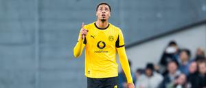 Felix Nmecha mit dem für ihn typischen Jubel nach seinem Treffer zum 1:0 in Kopenhagen.