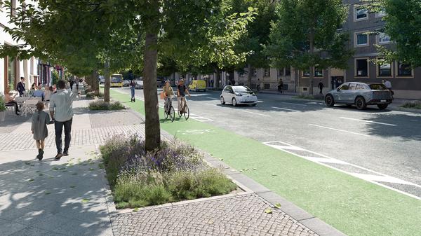 Eine Visualisierung zeigt, wie die Torstraße ab 2026 umgebaut werden soll.