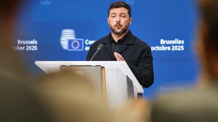 Europäischer Rat: Wolodymyr Selenskyj, Präsident der Ukraine, auf einer Pressekonferenz-
