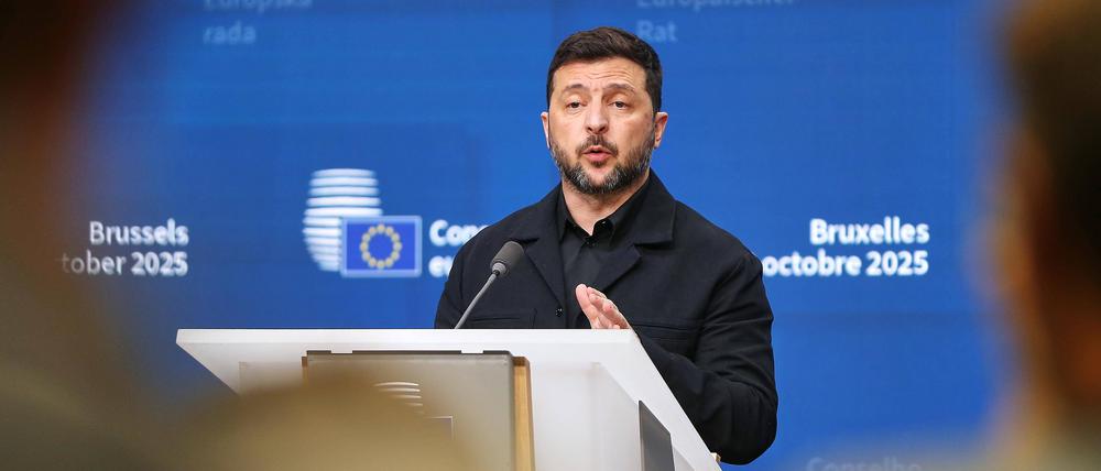 Europäischer Rat: Wolodymyr Selenskyj, Präsident der Ukraine, auf einer Pressekonferenz-