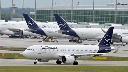 Ein Lufthansa-Flugzeug startet vom Flughafen München.